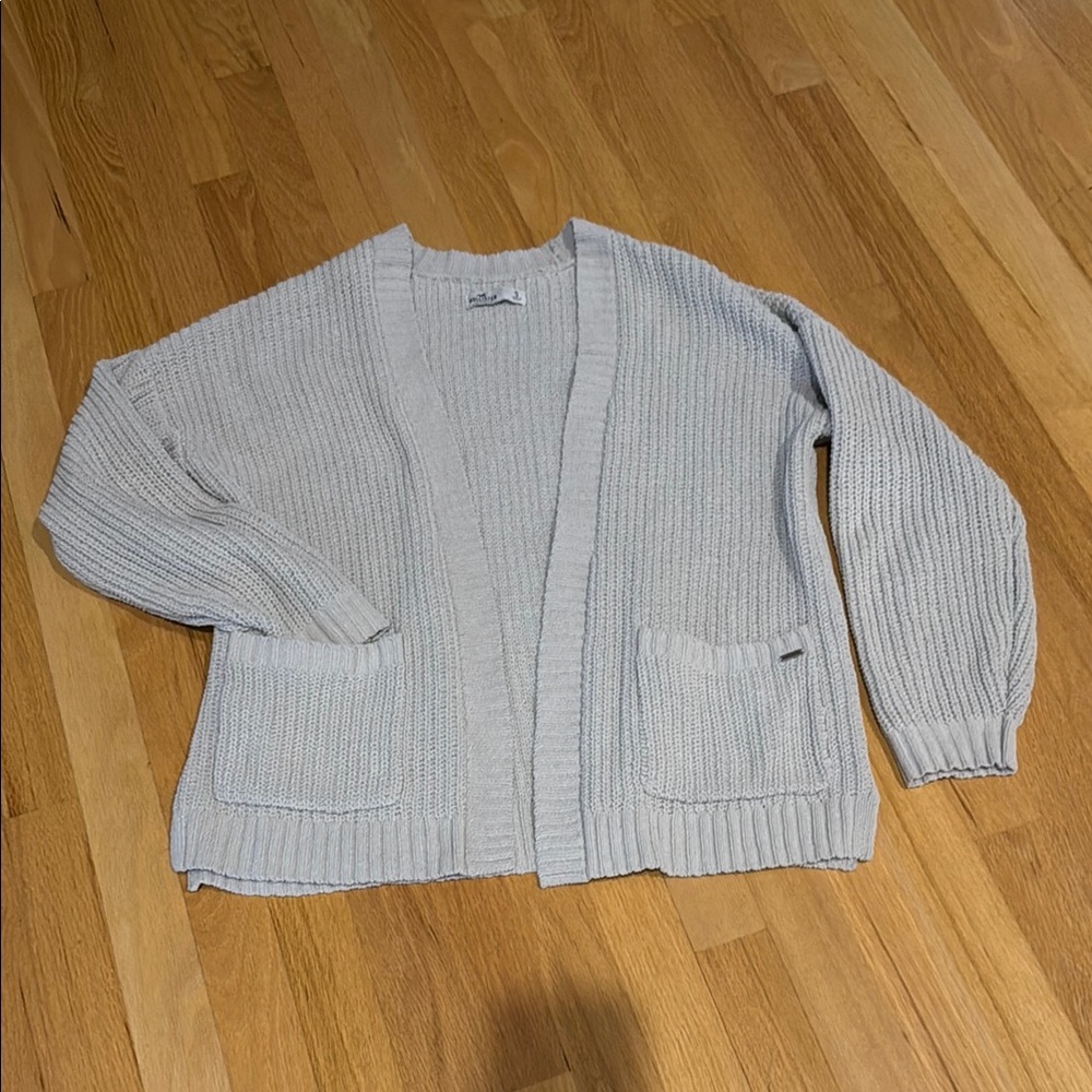 Hollister Gray Cardigan Sweater Chunky Knit